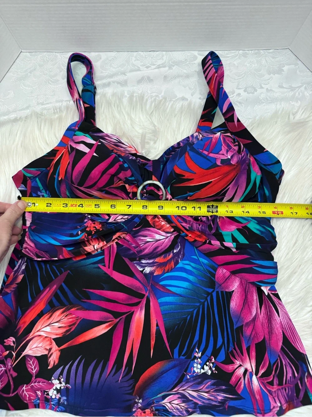 Trimshaper Plus 16 Tankini Swimsuit Top Floral Draped Modest Slimming Resortwear